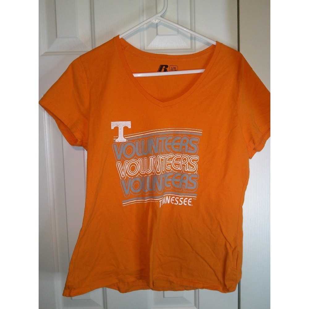 Vintage Russell Tennessee Volunteers‎ T-Shirt V-Neck Short Sleeve Orange L/G